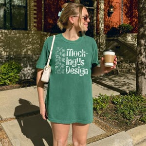 Comfort Colors 1717 ライトグリーンTシャツ リアルモックアップ | オーバーサイズ ストリートウェア アウトドア