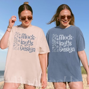 Bachelorette Mockup Comfort Colors C1717, Two People Mockup Ivory Blue Jean Mockup C1717 Double Shirt Mockup CC1717 Bach Mockup Friends Mock
