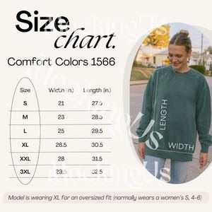 Comfort Colors 1566 Size Chart | Trendy Sweatshirt Size Chart | Oversized C1566 Size Chart | Crewneck Sizing Chart | Digital POD Size Chart