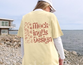 Comfort Colors 1717 Banana Back Mockup Streetwear Coastal Outdoor Real Model C1717