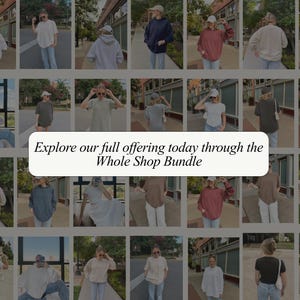 The image is a collage of various people in different outfits, with a central message encouraging exploration of the full offering at the Whole Shop Bundle.