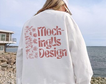 White Gildan 18000 Back Mockup Coastal Streetwear Outdoor Lifestyle Real Model G180