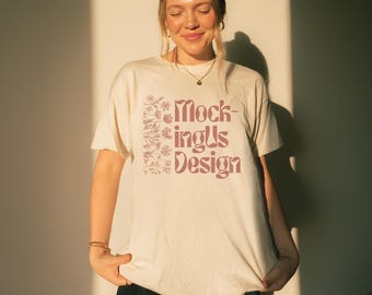 Gildan 5000 Natural Tshirt Mockup | Oversized G500 Shirt Minimalist Mock