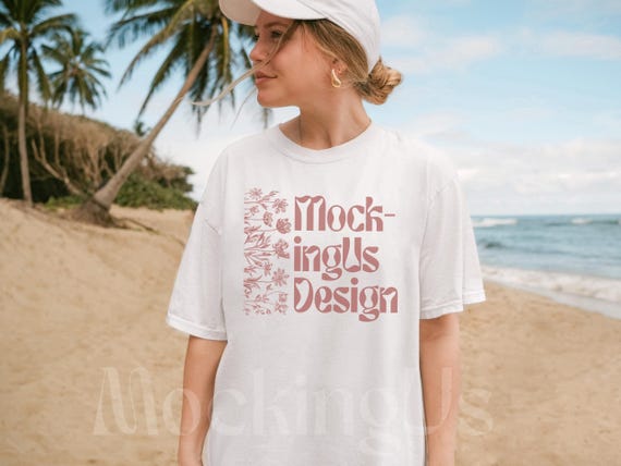 Comfort Colors TShirt White Beach Mockup, C1717 Real Model Summer Mock Up, Oversized Lifestyle Mocks Bachelorette