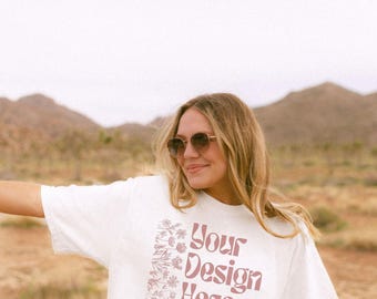 Comfort Colors 1717 White Mockup | C1717 Front View White Tee Desert Boho Lifestyle