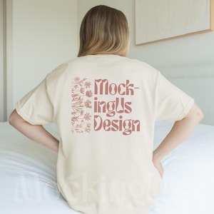 Gildan 5000 Natural Tshirt Mockup, Natural Color Tshirt Mock-Up, Simple Styled Mock Up, Beige Shirt Lifestyle Mockup Real Model G500 Natural