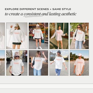 The image is a collage of various photos featuring a person wearing a white shirt with the word "MOCKKIND" printed on it. The person is shown in different settings, such as walking down a street, standing in front of a building, and posing in front of a palm tree. The collage includes multiple photos of the person wearing the "MOCKKIND" shirt, showcasing different styles and poses.