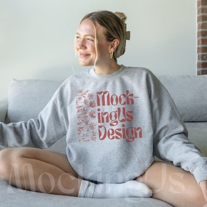 Sport Gray Gildan 18000 Mockup, G180 Sport Grey Sweatshirt, Front of Oversized Crewneck, Simple Aesthetic Mock Up, Gray 18000 Mock-up