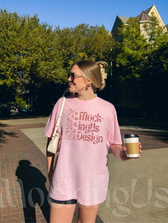 Comfort Colors Blossom C1717 Mockup, Blossom TShirt Mock-up, Front of 1717 Oversized Tshirt, Outdoor Lifestyle Mocks, Streetwear Mockups