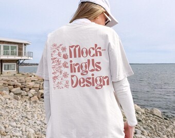 Comfort Colors 1717 White Back Mockup Streetwear Coastal Outdoor Real Model C1717