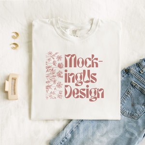 White TShirt Flat Lay Mockup | Comfort Colors C1717  White Folded Shirt Mock-up | Real Product Mock | Trendy Flatlay Simple Mock Up White