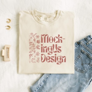 Comfort Colors C1717 Ivory Shirt Flat Lay Mockup | 1717 Ivory Folded Tshirt Mock-up | Real Product Mock | Trendy Flatlay Simple Mockup Ivory