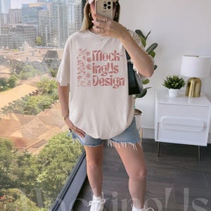 Ivory Tshirt Mockup Streetwear Comfort Colors C1717 Ivory Tee Mock-up Oversized White Shirt Y2K Aesthetic Pinterest Mock-Up Ivory 1717 Real
