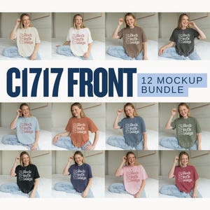 Comfort Colors 1717 Mockup Bundle Front, Tshirt Mockup Bundle C1717, Pepper C1717 Ivory Blue Jean Mock, Oversized Tshirt Mock-Up Bundle Real