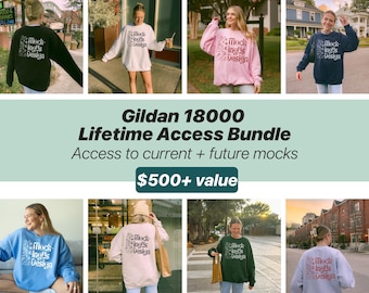 Gildan 18000 Mockup Bundle, Lifetime Access, Crewneck Sweatshirt Bundled Mockups, Real Person Lifestyle Mocks