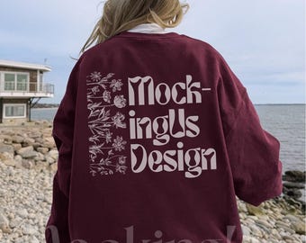 Maroon Gildan 18000 Back Mockup Coastal Streetwear Outdoor Lifestyle Real Model G180
