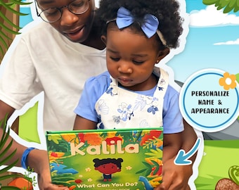 Livre d'histoires personnalisé, livre pour enfants, illustration d'animaux, livre pour bébé, thème de la jungle, livre d'activités, cadeau pour bébé, livre personnalisé pour enfants