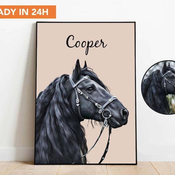 Custom Horse Portrait From Photo Personalized Horse Painting Horse Lovers Gifts Horse Artwork Poster Horse Memorial Gift Horse Oil Painting