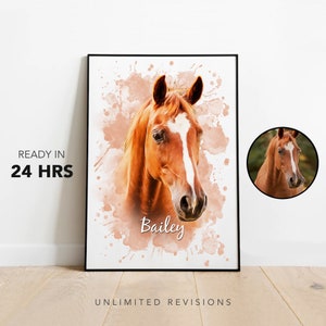 Aquarel paardportret van foto Aangepast paardschilderij Gepersonaliseerde paardentekening Geschenken paardenliefhebbers Paardenschets Aangepaste paardencadeaus