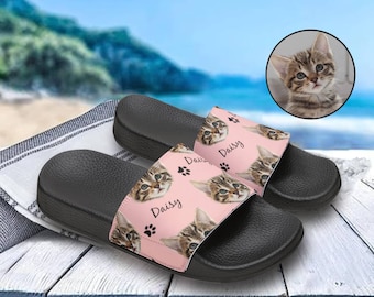 Custom Sandals With Pet Face From Photo Dog Custom Slides Cat Custom Flip Flops Custom Slippers Personalized Slide Sandals Summer Sandals