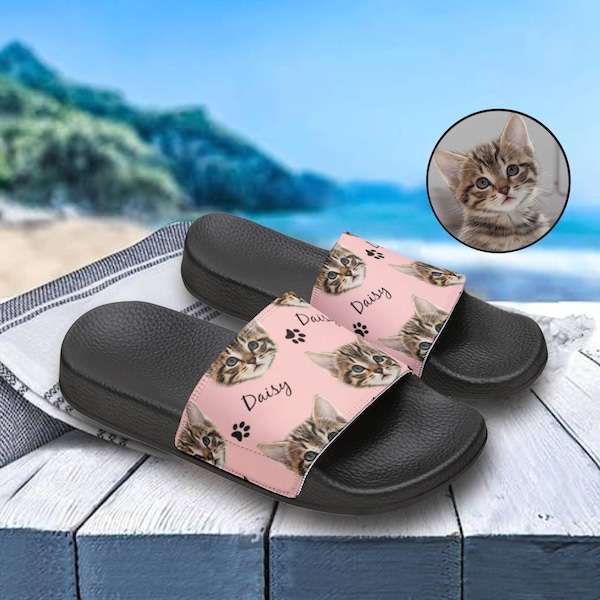 Custom Sandals With Pet Face From Photo Dog Custom Slides Cat Custom Flip Flops Custom Slippers Personalized Slide Sandals Summer Sandals
