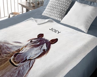 Custom Horse Blankets Personalized Horse Portrait Throw Blanket Horse Lovers Gift Custom Blanket With Name Custom Paint Horse 60x80 Blanket
