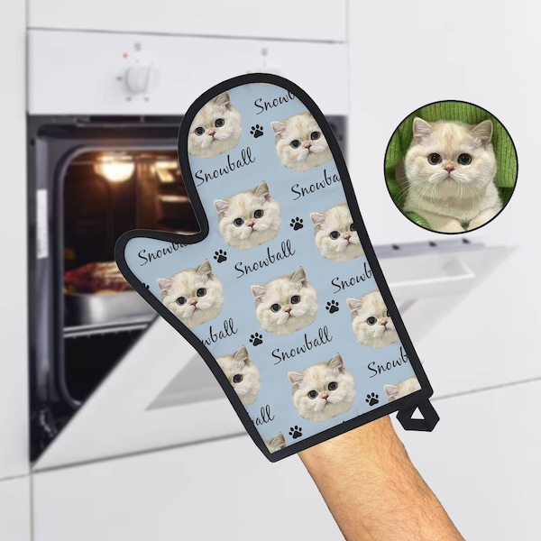 Mitaines de cuisine personnalisées avec visage d'animal de compagnie à partir d'une photo Gants de cuisine pour animaux de compagnie Mitaines de cuisine personnalisées pour chien Mitaines de cuisine chat personnalisées Gants de cuisine