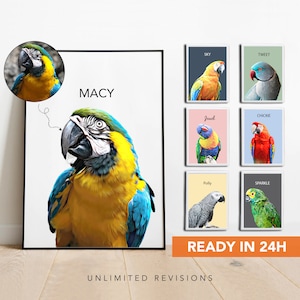 Custom Parrot Portrait From Photo Personalized Parrot Portrait Gift for Bird Lover Gift Parrot Painting Custom Bird Portrait Pet Lover Gift