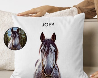 Cojín personalizado de caballo, cojín ecuestre personalizado a partir de una foto de caballo, regalos personalizados de caballos, regalo personalizado para amantes de los caballos, regalos para dueños de caballos, pintura de caballos