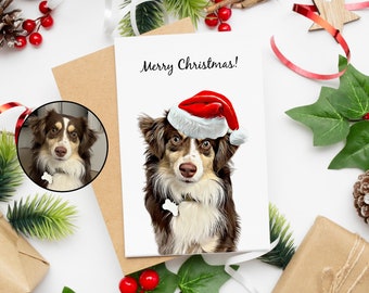 Cartoline di Natale personalizzate con ritratto di animale domestico da foto Cartoline di auguri natalizi personalizzate per cani Cartoline di Natale personalizzate per animali Cartolina di Natale con foto