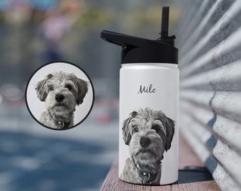 Custom Pet Water Bottle Custom Dog Water Bottle Personalized Cat Portrait Water Bottle Pet Portrait Insulated Bottle Sport Water Bottle Gift