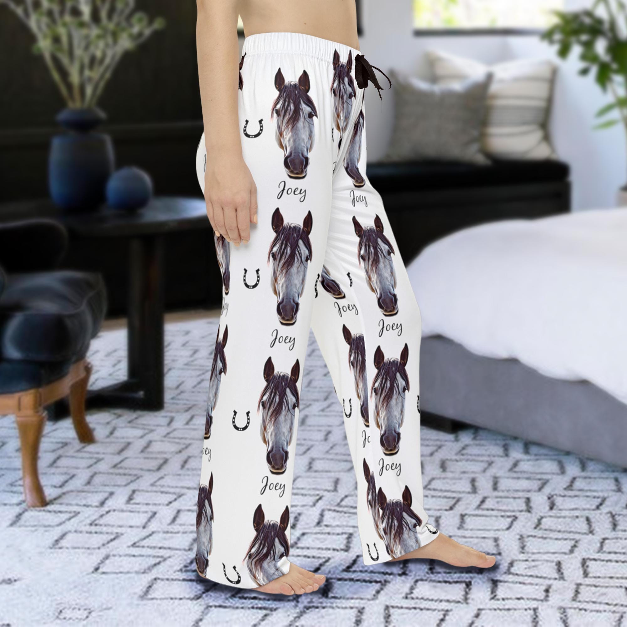 Custom Name Horse Face Pattern Pajama, Personalized Horse Pajama Set for Family, Christmas Gift, Gift for Horse Lovers/Animal Lovers