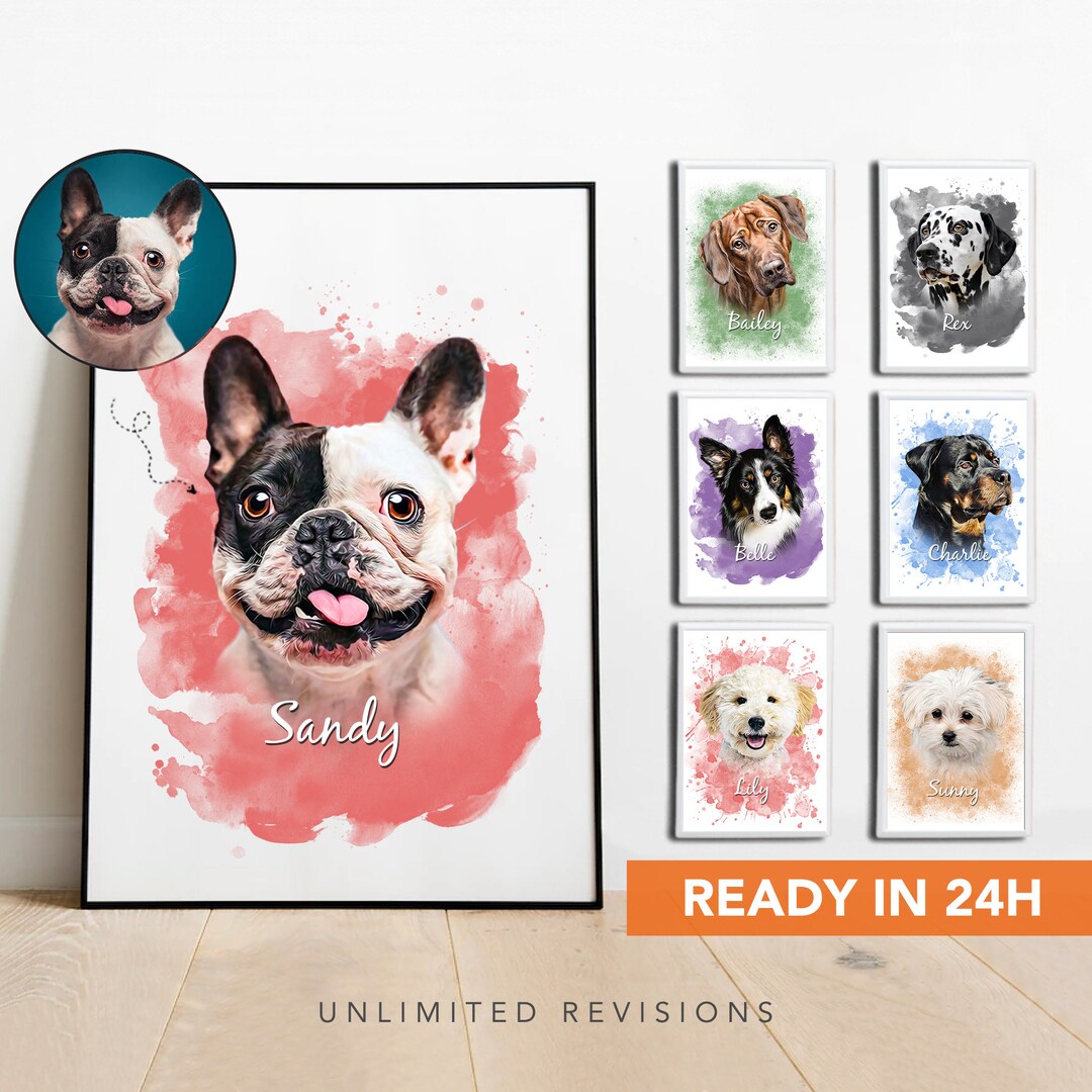Custom Watercolor Pet Portrait From Photo Dog Watercolor Art Custom Cat ...