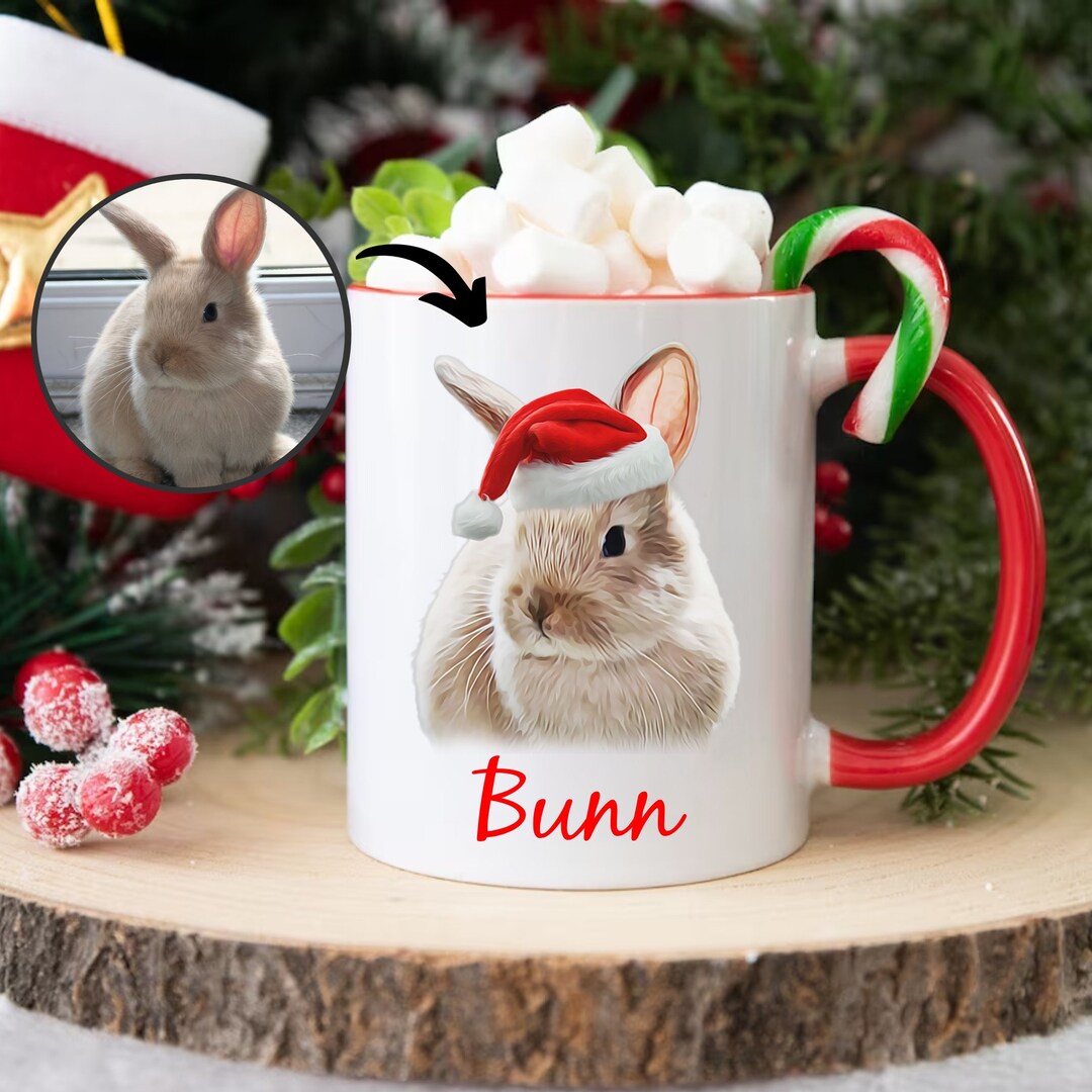 Custom Bunny Christmas Mugs From Photo Custom Rabbit Mug Etsy