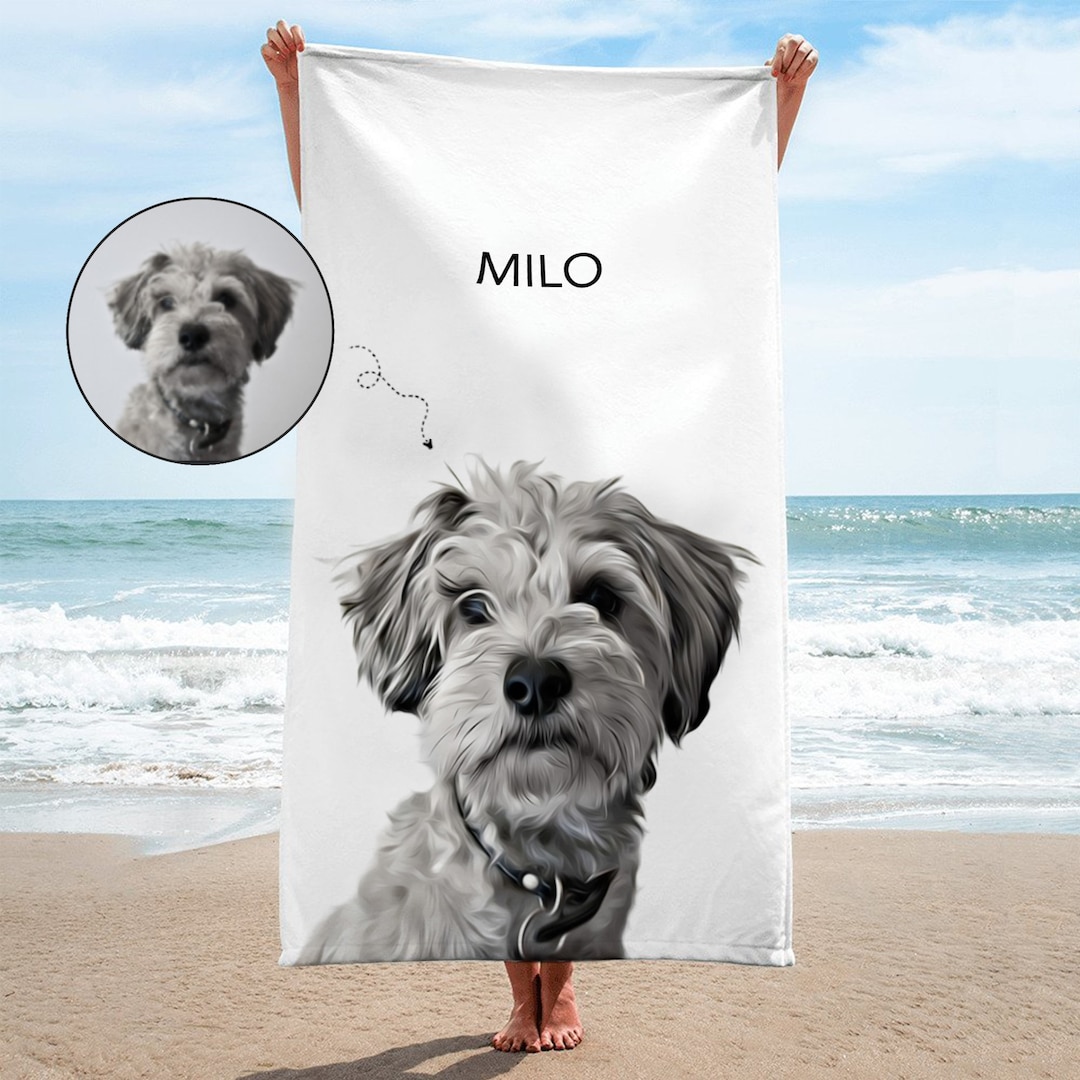 Custom Pet Portrait Beach Towel Personalized Towel Custom Dog Beach Towel Cat Towel Beach