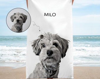 Custom Pet Portrait Beach Towel Personalized Towel Custom Dog Beach Towel Cat Towel Beach Blanket Kids Beach Towel Face Towel From Pet Photo