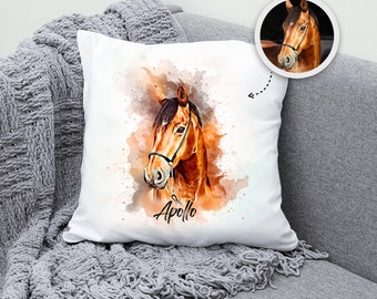 Custom Horse Pillow Custom Watercolor Portrait Pillow Personalized Horse Pillow Watercolor Pillow Gift for Animal Lover Gifts Custom Pillow