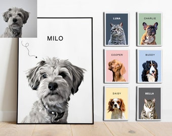 Ritratto di animale domestico personalizzato da foto Ritratto di gatto personalizzato Ritratto di cane personalizzato Regalo in ricordo di un animale domestico Disegno di cane personalizzato Dipinti di cani personalizzati