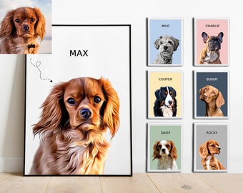 Retrato de perro personalizado a partir de una foto Pintura personalizada para mascotas En memoria de un perro Regalos para la pérdida de una mascota Retrato de mascota enmarcado Impresiones personalizadas para mascotas Regalos para mascotas