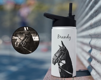 Custom Horse Water Bottle Personalized Horse Water Bottle Horse Portrait Insulated Bottle Sport Water Bottle Gift for Horse Lover Gift
