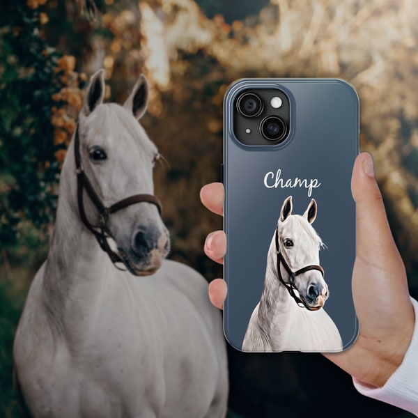 Étui de téléphone de cheval personnalisé Étui de téléphone de cheval personnalisé Étui de téléphone animal personnalisé Étui d’iPhone de cheval Portrait de cheval de photo Cadeau d’amant de cheval