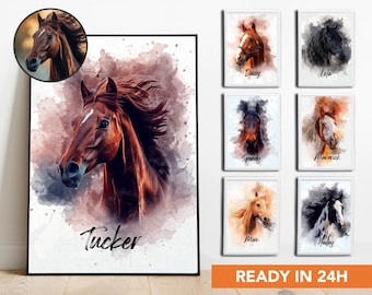 Custom Horse Watercolor Portrait Personalized Horse Art from Photo Equestrian Gift Custom Pet Painting Horse Lover Gift Home Decor Wall Art