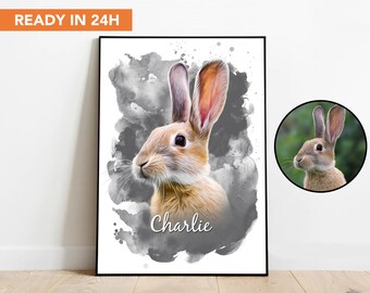 Custom Watercolor Rabbit Portrait From Photo Custom Bunny Watercolor Rabbit Painting Rabbit Poster Bunny Painting Pet Rabbit Lover Gift