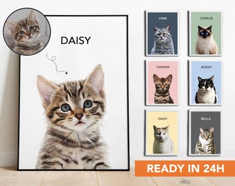 Custom Cat Portrait From Photo Personalized Pet Memorial Gifts Custom Pet Portrait Cat Mom Gifts For Cat Lovers Pet Art Dog Digital Painting