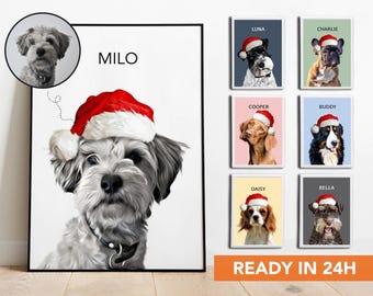 Custom Pet Christmas Portrait Personalized Dog Art Holiday Gift Custom Pet Illustration for Dog Lovers Pet Memorial Christmas Present