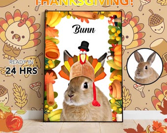 Thanksgiving Rabbit Portrait From Photo Custom Bunny Portrait Custom Rabbit Painting Custom Pet Portrait Bunny Memorial Gift Rabbit Art