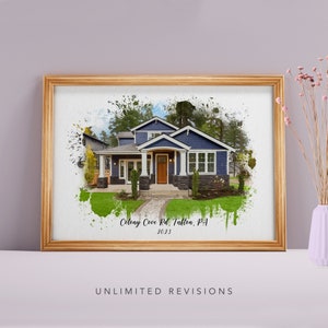 Aangepaste aquarel huisportretten van foto Aangepaste thuisportretten huis schilderij Huis verwarmend cadeau huis foto nieuw huis cadeau voor haar