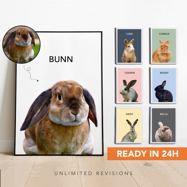 Custom Bunny Portrait From Photo Custom Rabbit Portrait Personalized Rabbit Gifts Custom Bunny Gifts Personalized Bunny Rabbit Painting