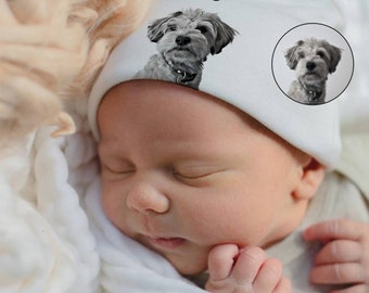 Custom Baby Beanie With Pet Portrait From Photo Dog Baby Beanies Baby Shower Gifts Newborn Baby Gift Baby Winter Hat Infant Beanie Gifts