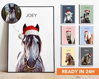 Custom Horse Christmas Portrait Personalized Pet Artwork Unique Holiday Gift for Horse Lovers Custom Animal Art Equestrian Christmas Decor